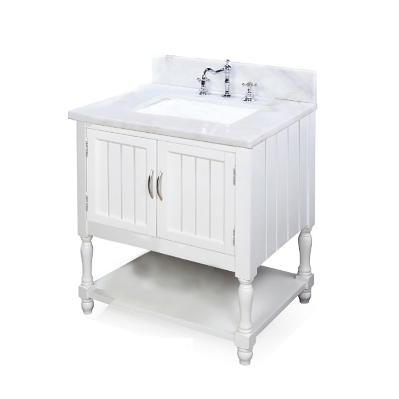Marble Bathroom Vanity Cabinets Solid Wood + MDF 30 Inch With Two Drawers